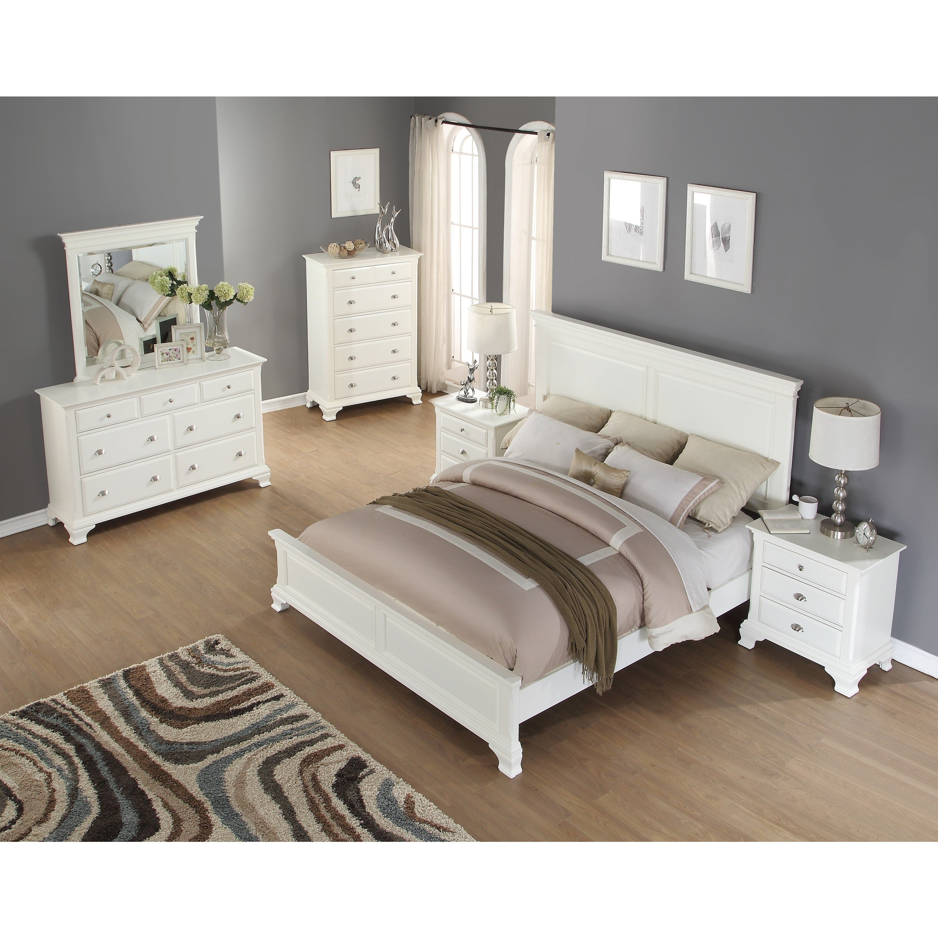 Laveno 012 White Wood Bedroom Furniture Set Includes Queen Bed Dresser Mirror Night Stand And Chest inside sizing 3024 X 3024