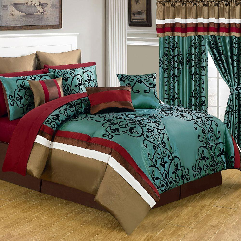 Lavish Home Eve Green 24 Piece Queen Comforter Set 66 00013 24pc Q with size 1000 X 1000