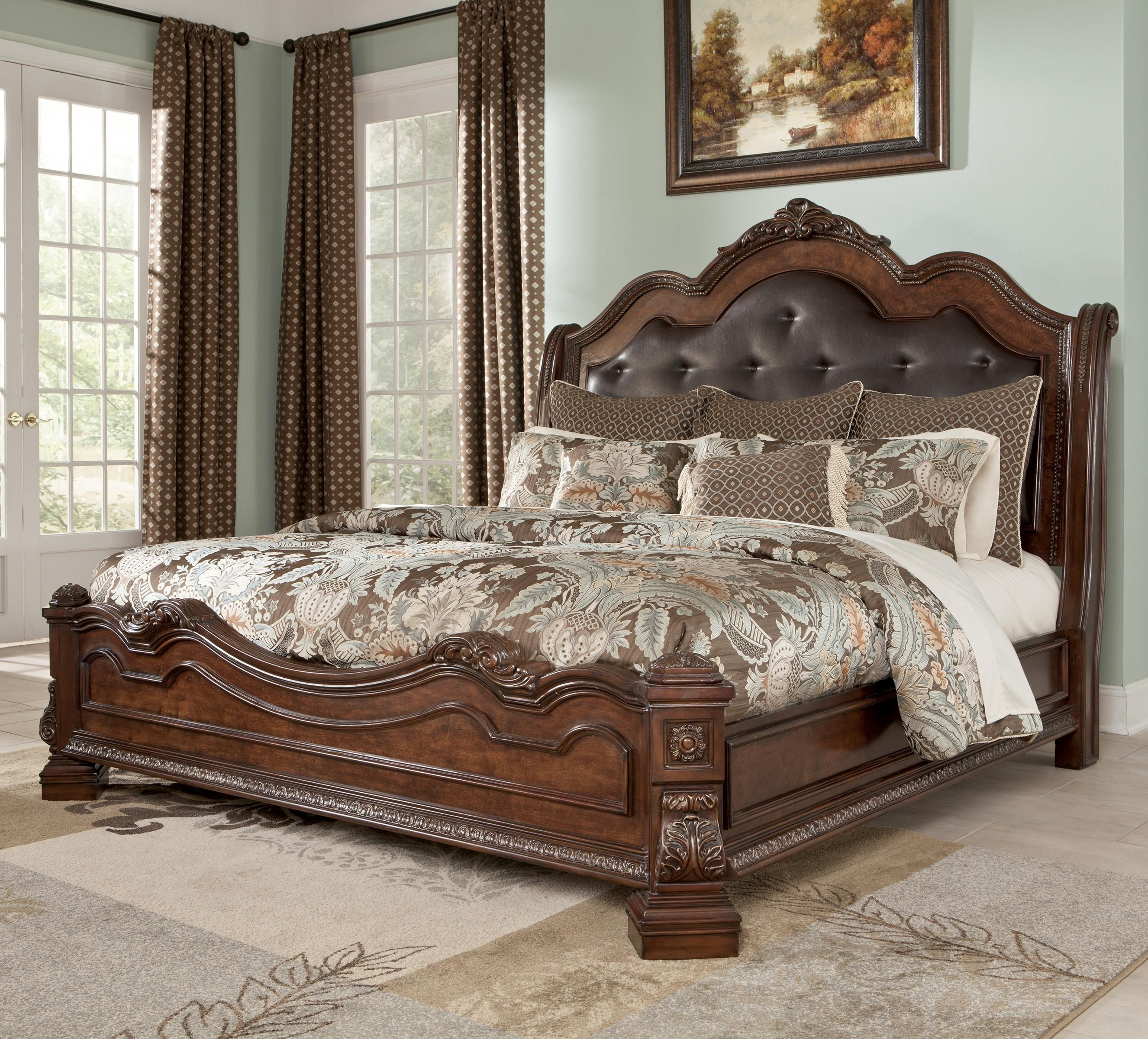 Ledelle Queen Sleigh Headboard Bed With Upholstered Faux Leather In with measurements 2652 X 2400