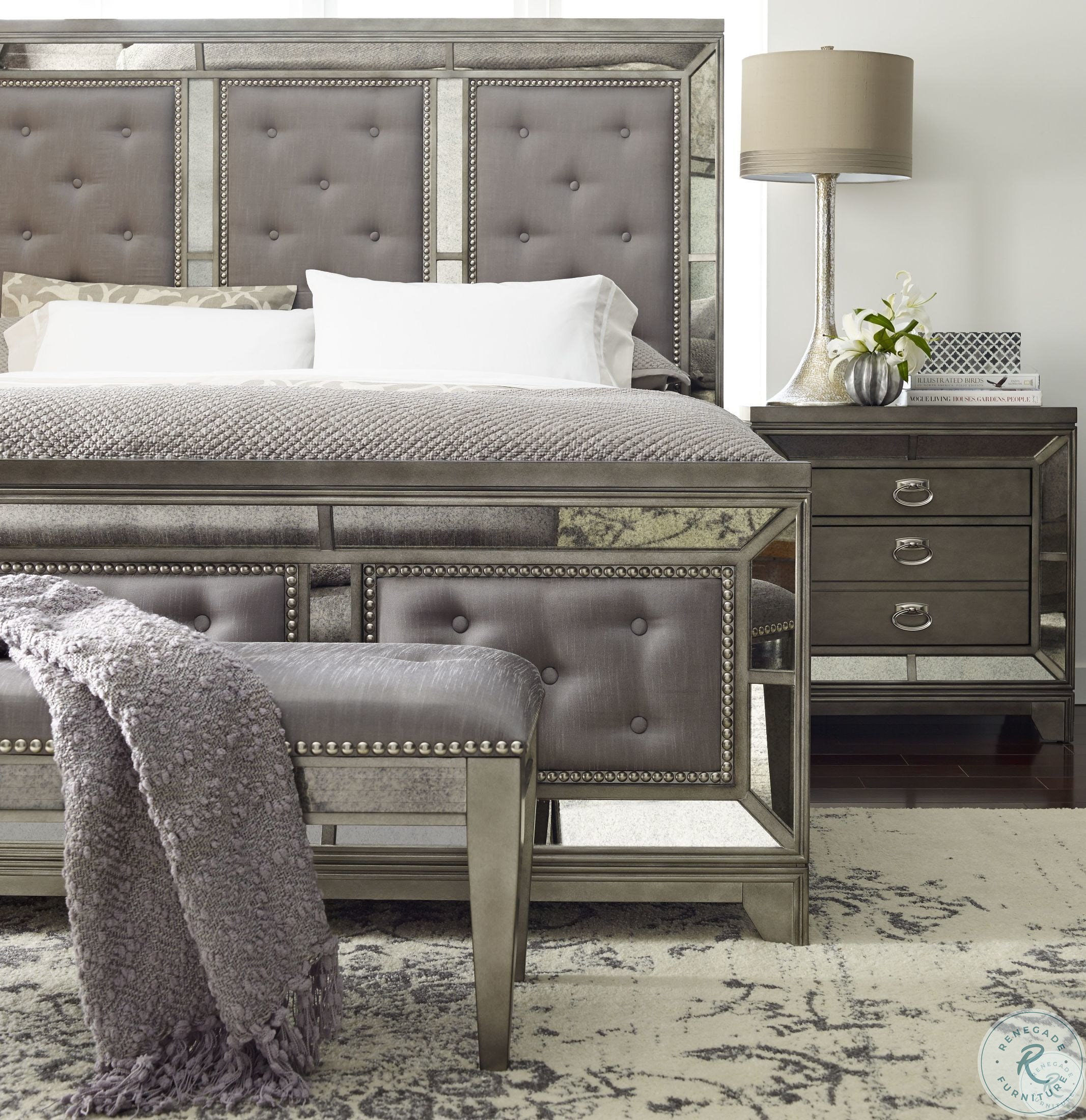 Lenox Platinum Painted Queen Upholstered Panel Bed with regard to dimensions 2133 X 2200