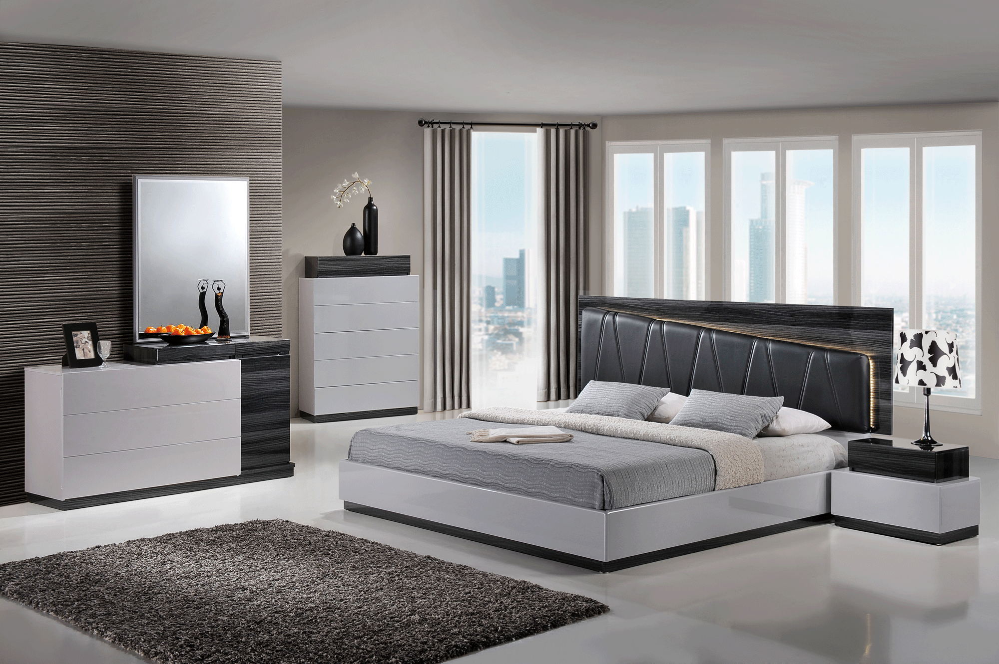 Lexi Silver Line Zebra Grey Black Pu Bedroom Set Global Furniture with regard to measurements 2000 X 1331