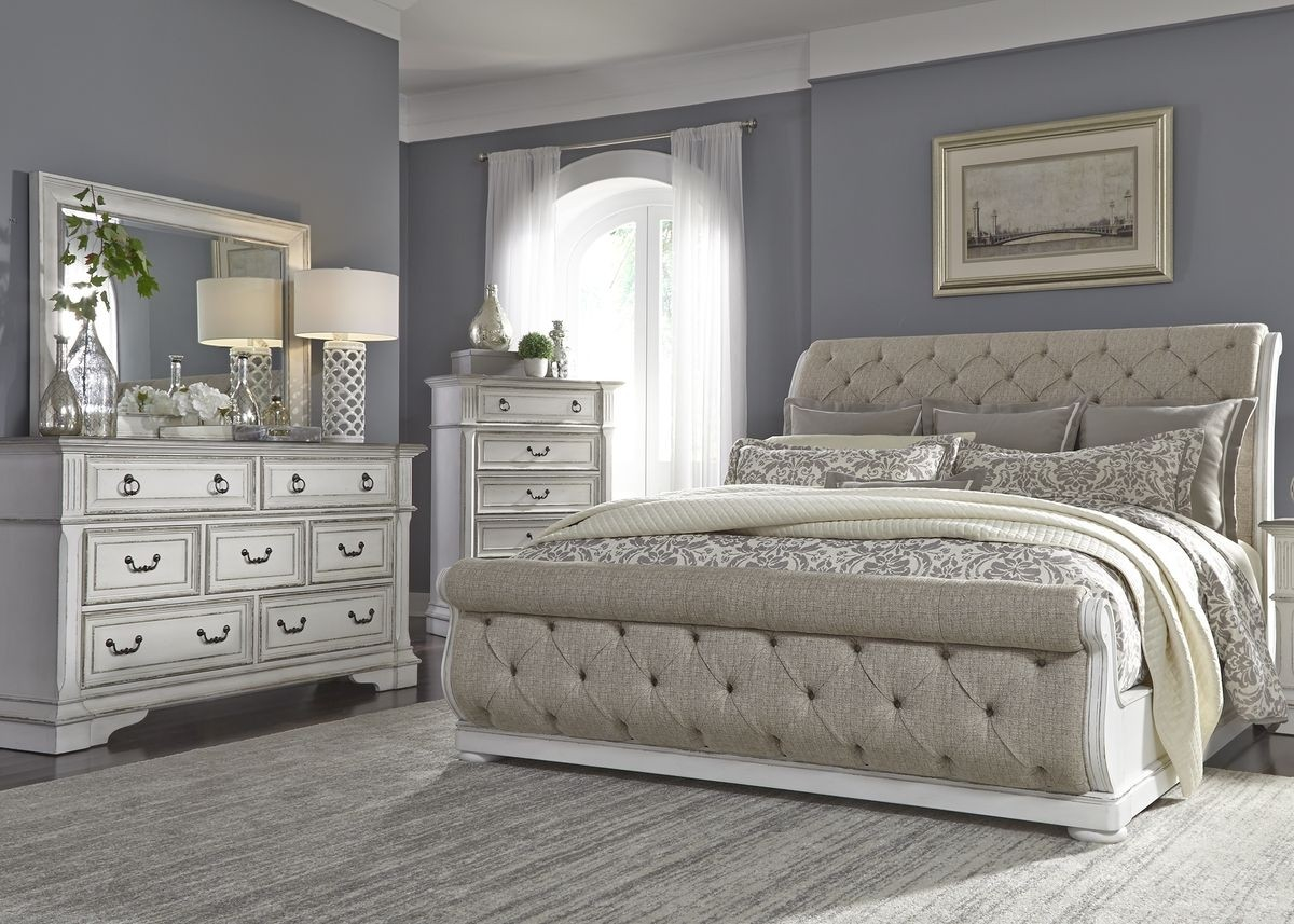 Liberty Furniture Abbey Park Upholstered Sleigh Bedroom Set In Antique White regarding size 1200 X 857