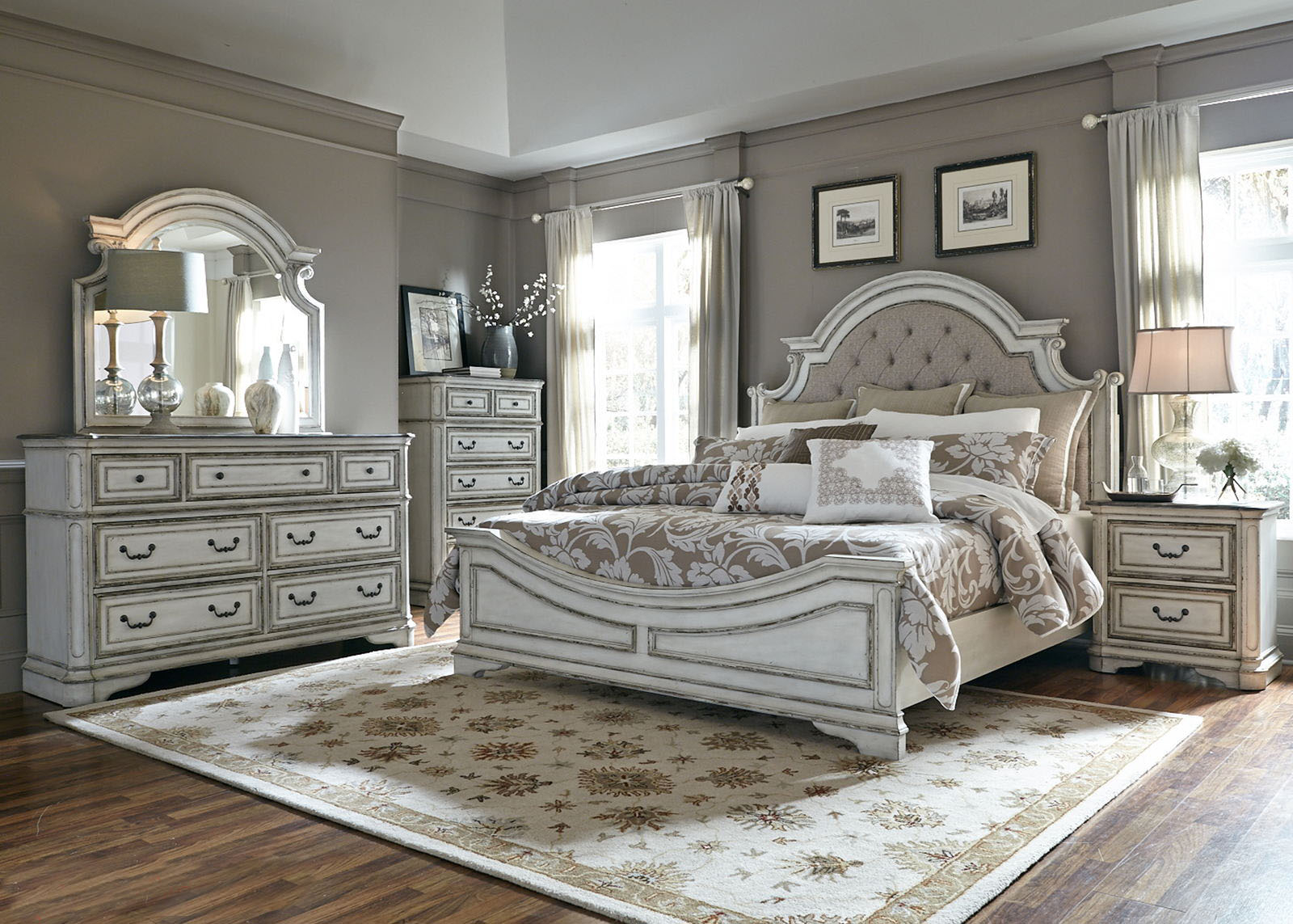 Liberty Magnolia Manor 4 Piece Upholstered Bedroom Set In Antique White Est Ship Time Is 4 Weeks within dimensions 1600 X 1143