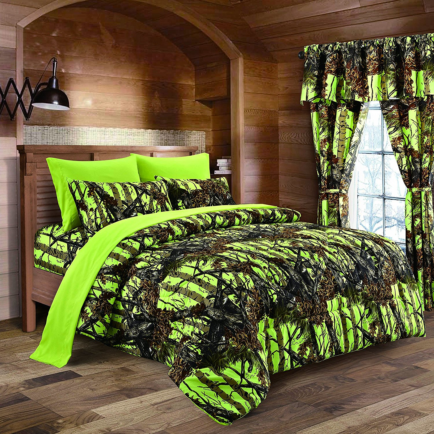Lime Camouflage Queen Size 8pc Comforter Sheet Pillowcases And Bed Skirt Set Camo Bedding Sheet Set For Hunters Teens Boys And Girls for measurements 1500 X 1500