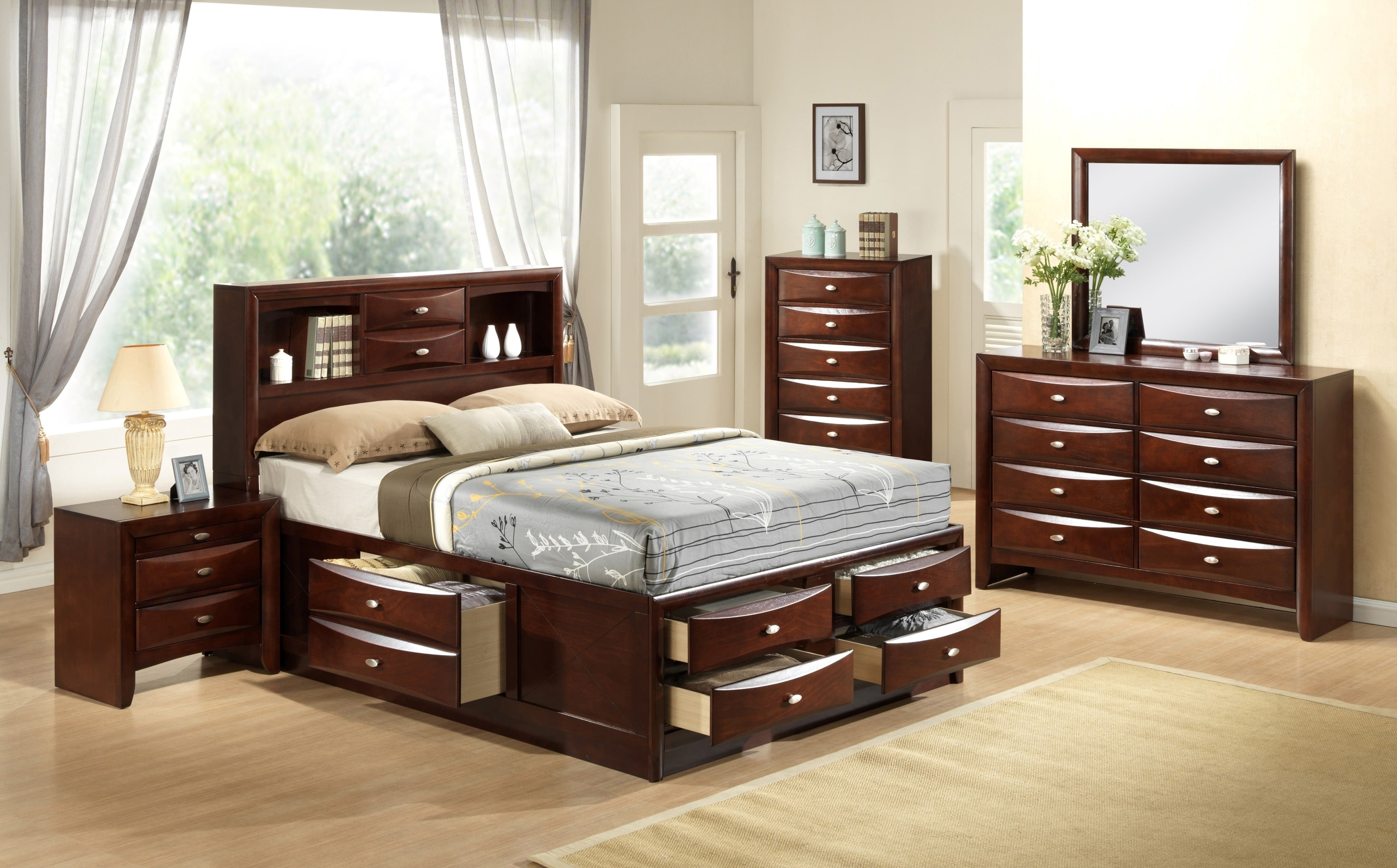 Linda Everitt Bed Dresser Mirror Set In Brown Full regarding measurements 3488 X 2168