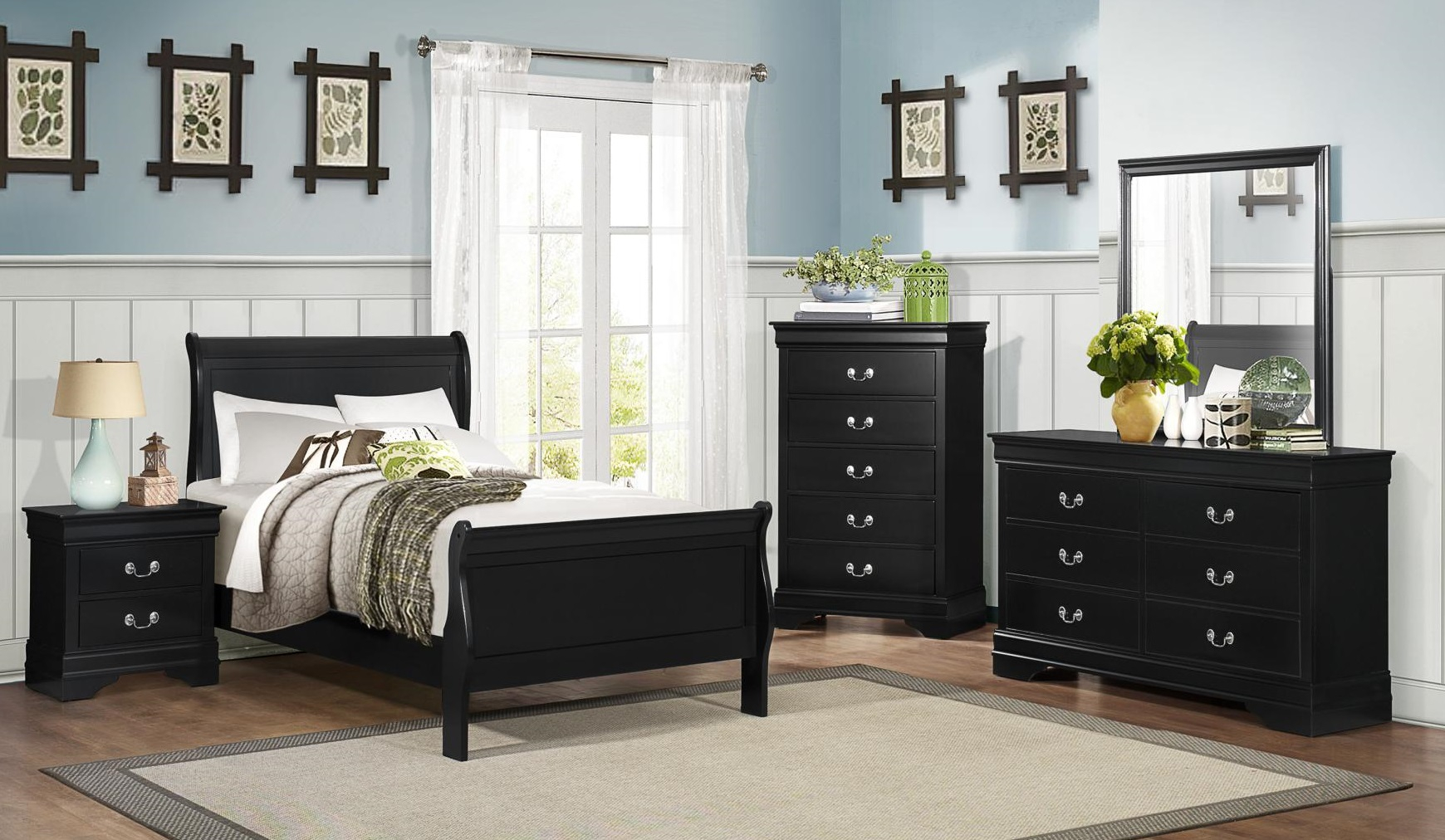 Louis Philip Black 4 Piece Twin Bedroom Set for size 1740 X 1012