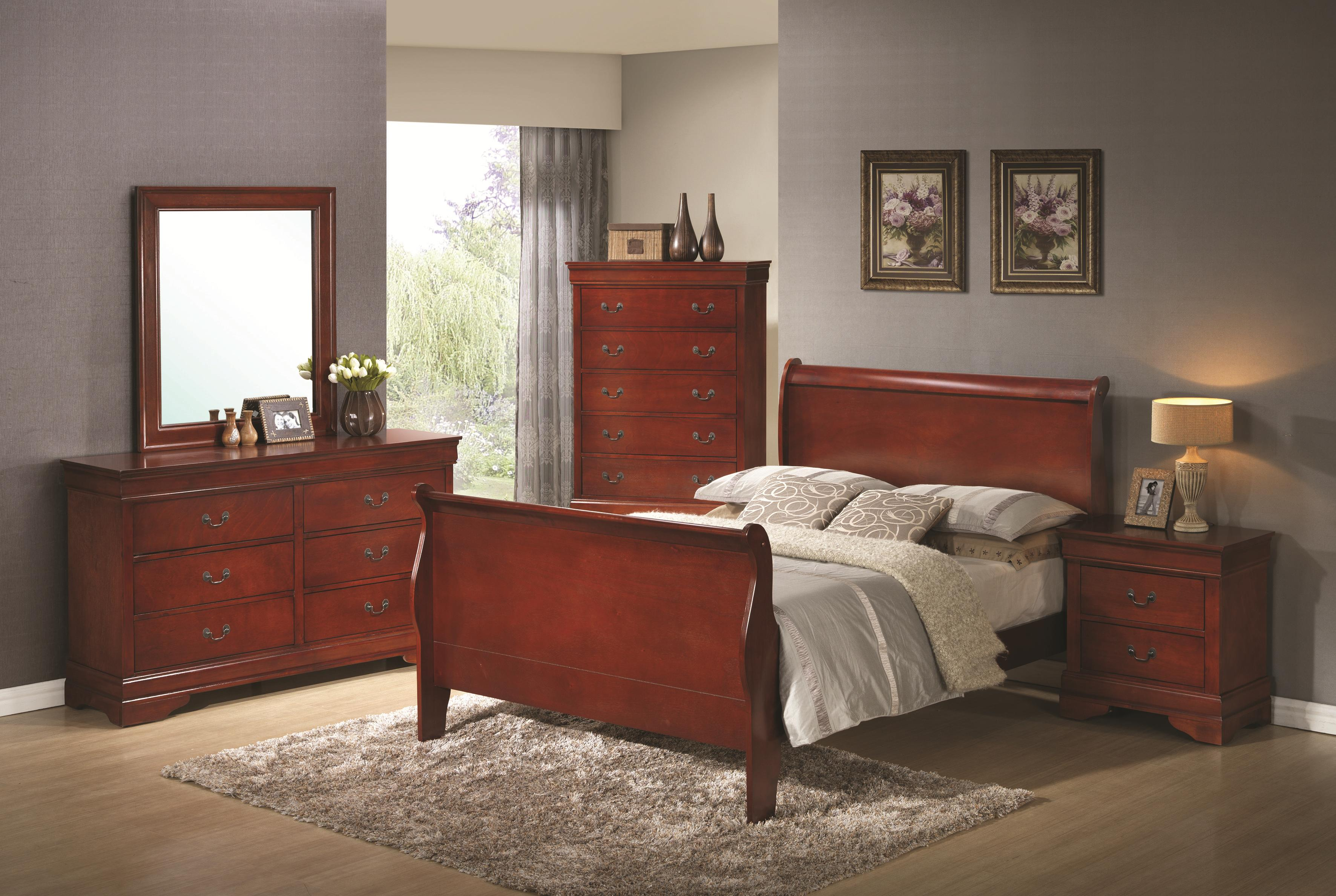 Louis Philippe 4 Piece Bed Set Rich Cherry throughout dimensions 3543 X 2377