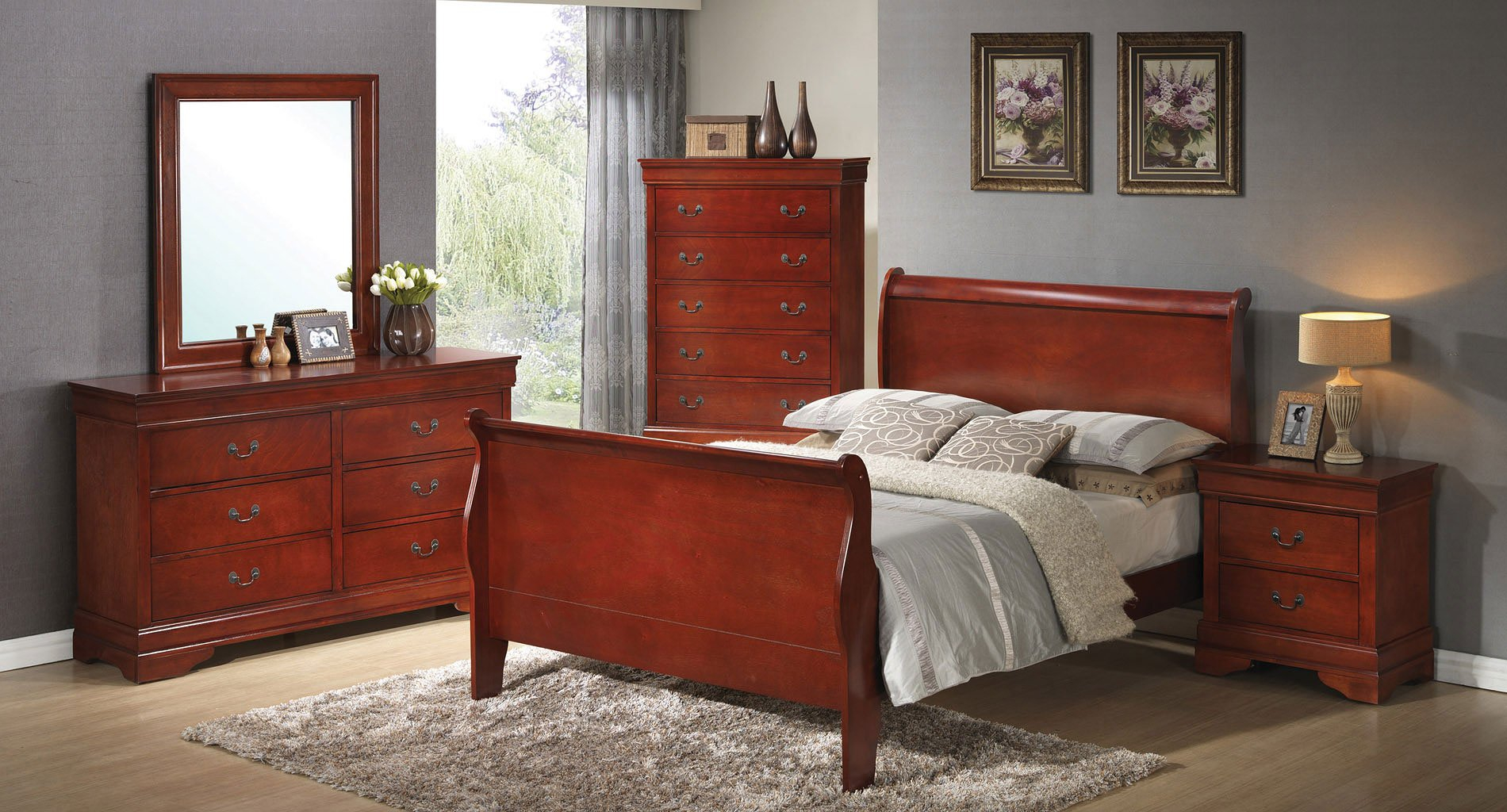 Louis Philippe Sleigh Bedroom Set Rich Cherry Coaster Furniture with regard to size 1900 X 1024