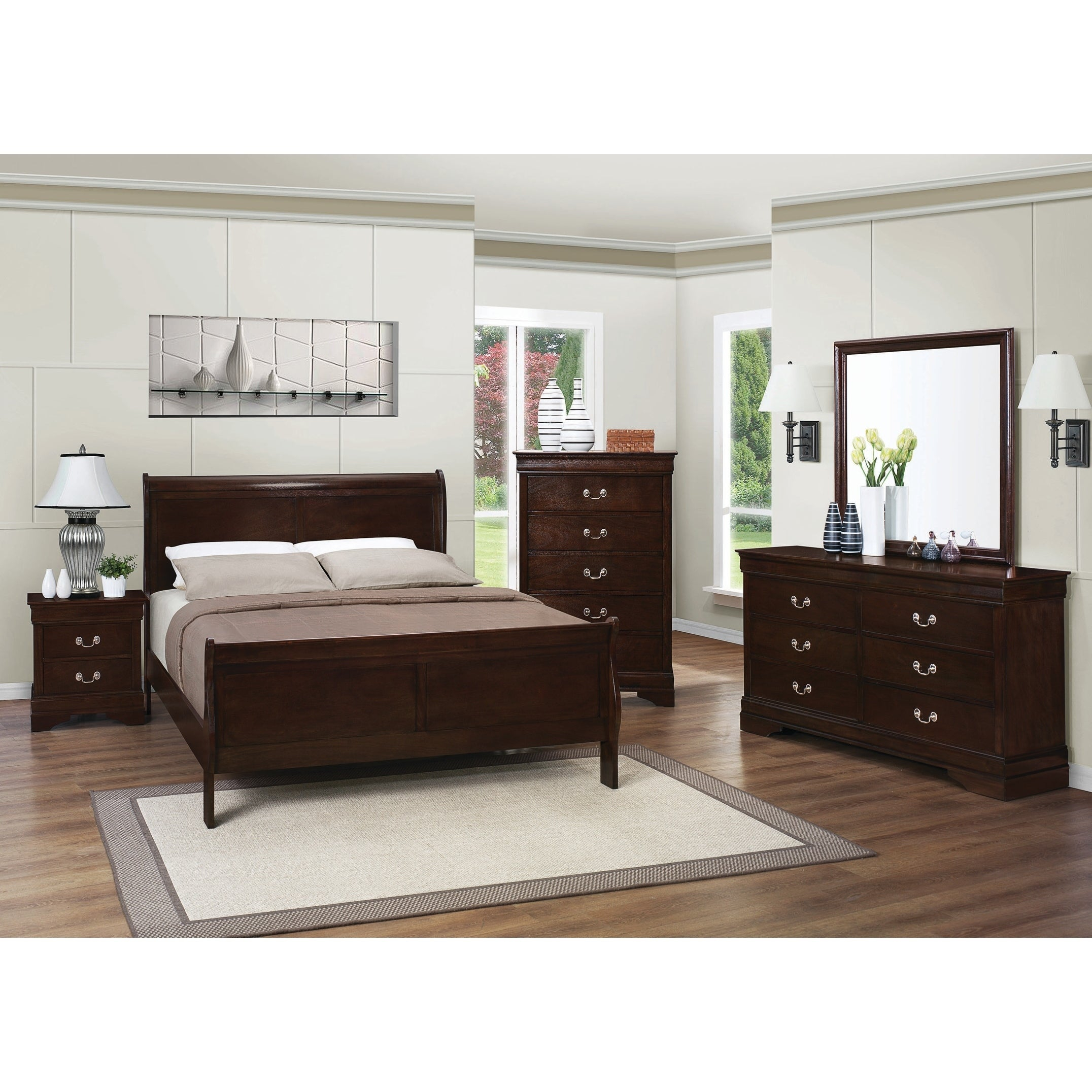 Louis Philippe Traditional Warm Brown 5 Piece Bedroom Set within dimensions 2152 X 2152