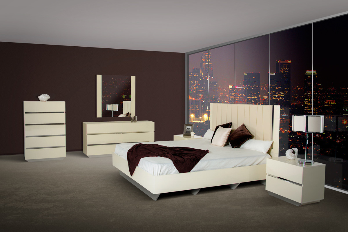 Luxor Modern Beige Lacquer Italian Bedroom Set for measurements 1200 X 801