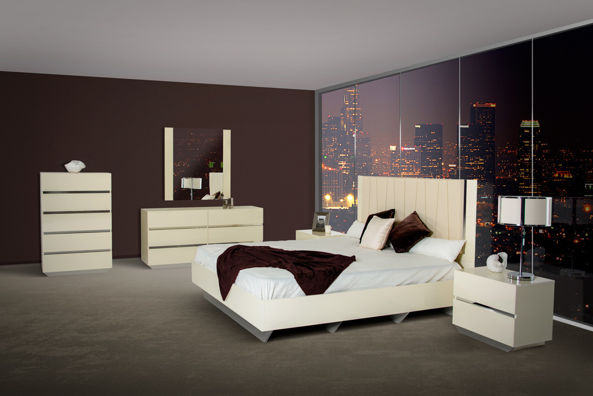 Luxor Modern Beige Lacquer Italian Bedroom Set inside proportions 1200 X 801