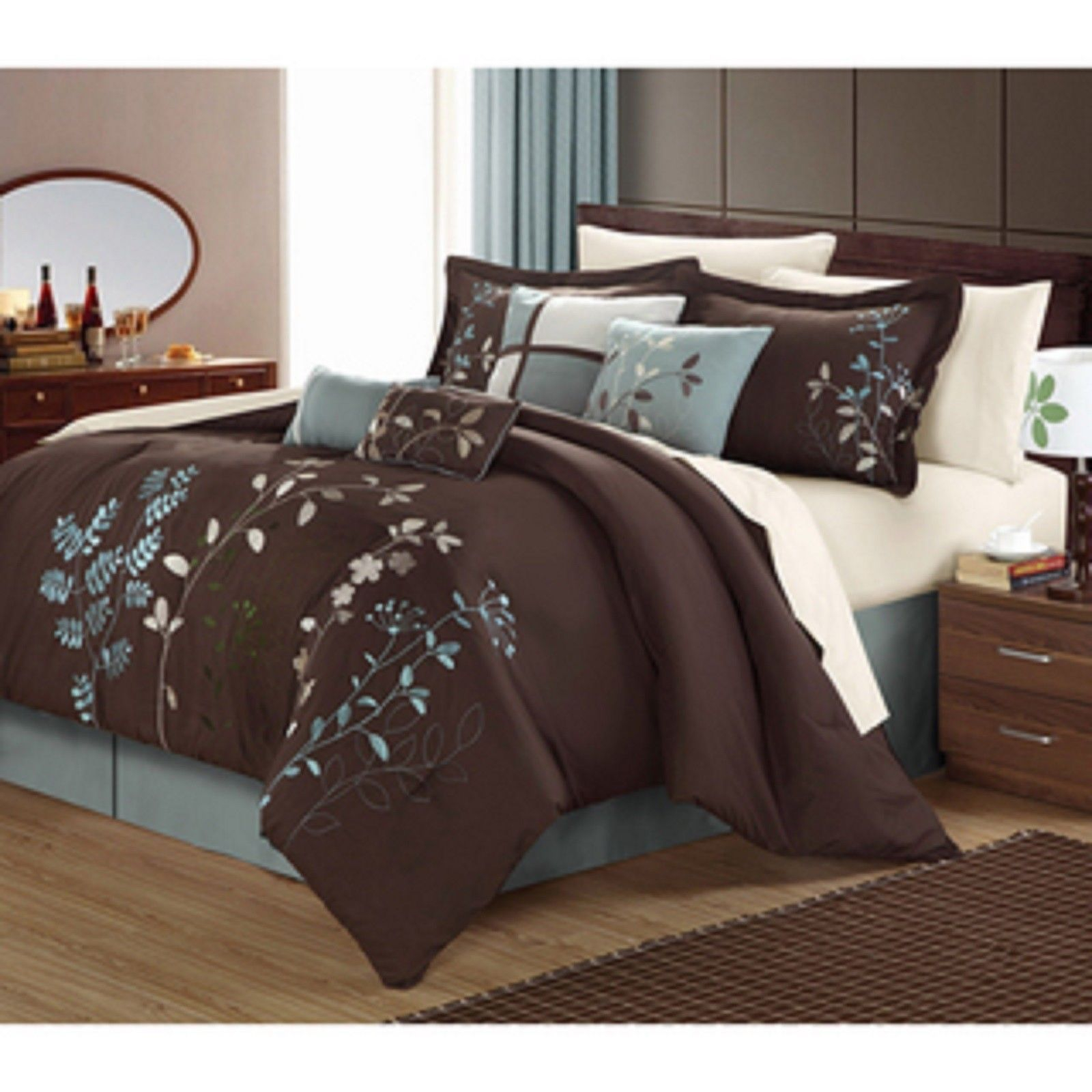 Luxury Bedding Sets Modern Comforter Set Queen King Teal Blue Brown intended for sizing 1600 X 1600