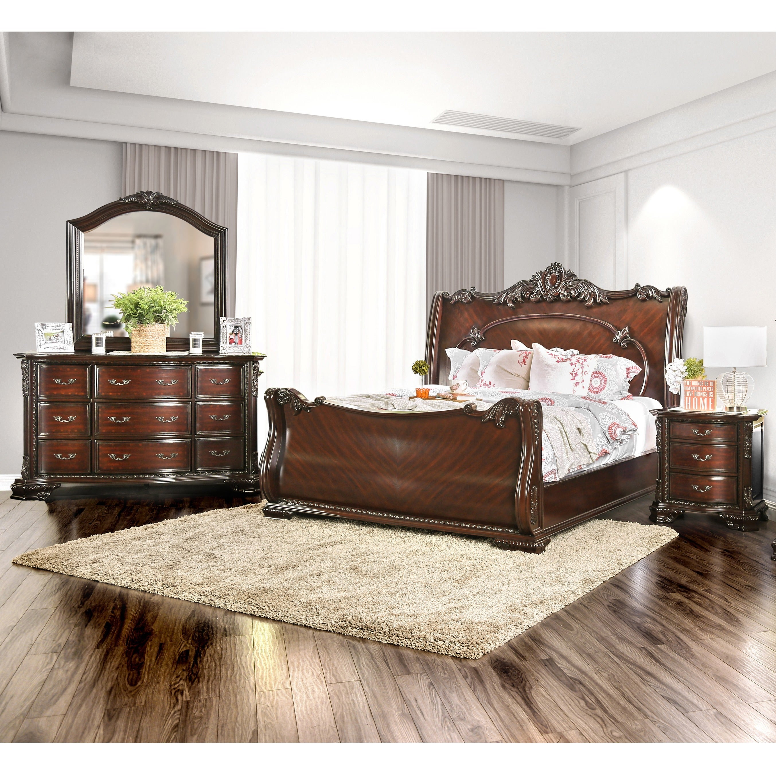 Luxury Traditional Brown Cherry 4 Piece Bedroom Set Foa with sizing 2706 X 2706