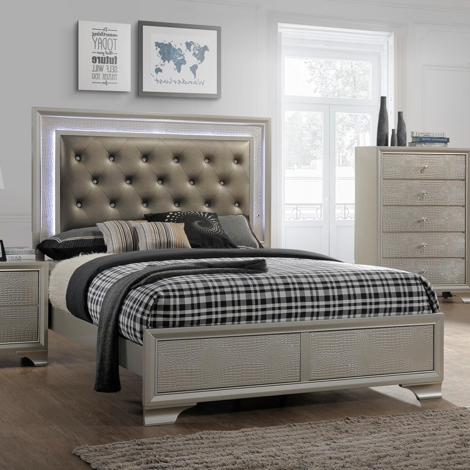 Lyssa Glam Queen Bed With Upholstered Led Headboard Crown Mark At Dunk Bright Furniture regarding size 1624 X 1624
