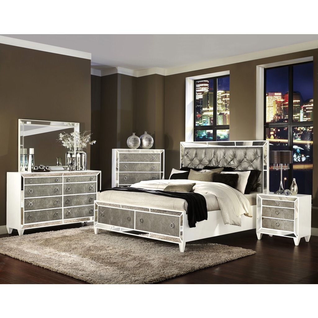 Magnussen B2935 Monroe Panel Bed King Silver Products Glass regarding dimensions 1024 X 1024