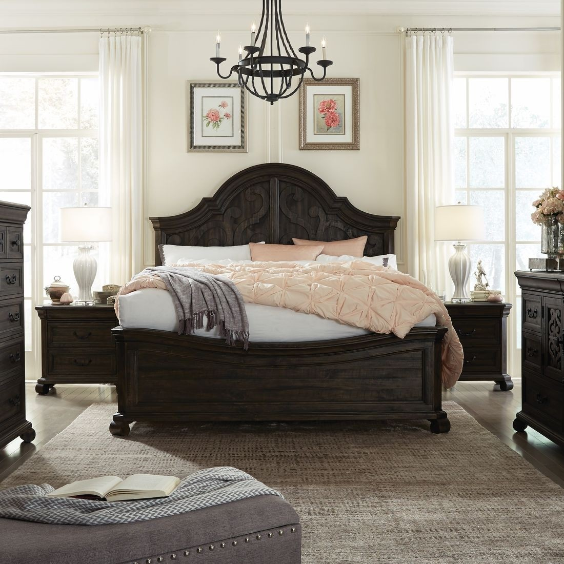 Magnussen Bellamy 4pc King Shaped Panel Bedroom Set In Peppercorn regarding sizing 1100 X 1100