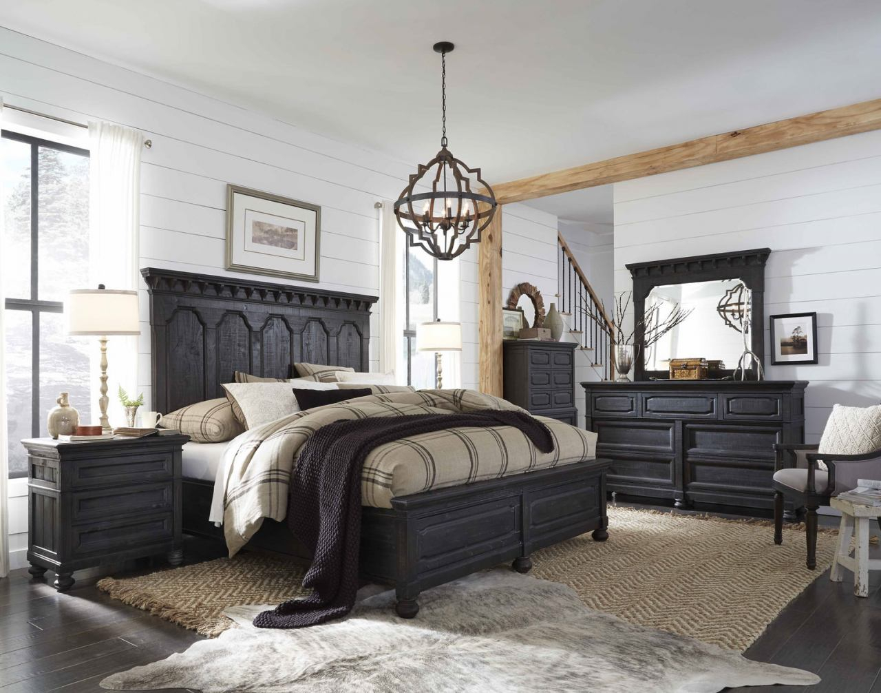 Magnussen Furniture Bedford Corners 4 Piece Panel Bedroom Set In Anvil Black regarding sizing 1280 X 1006