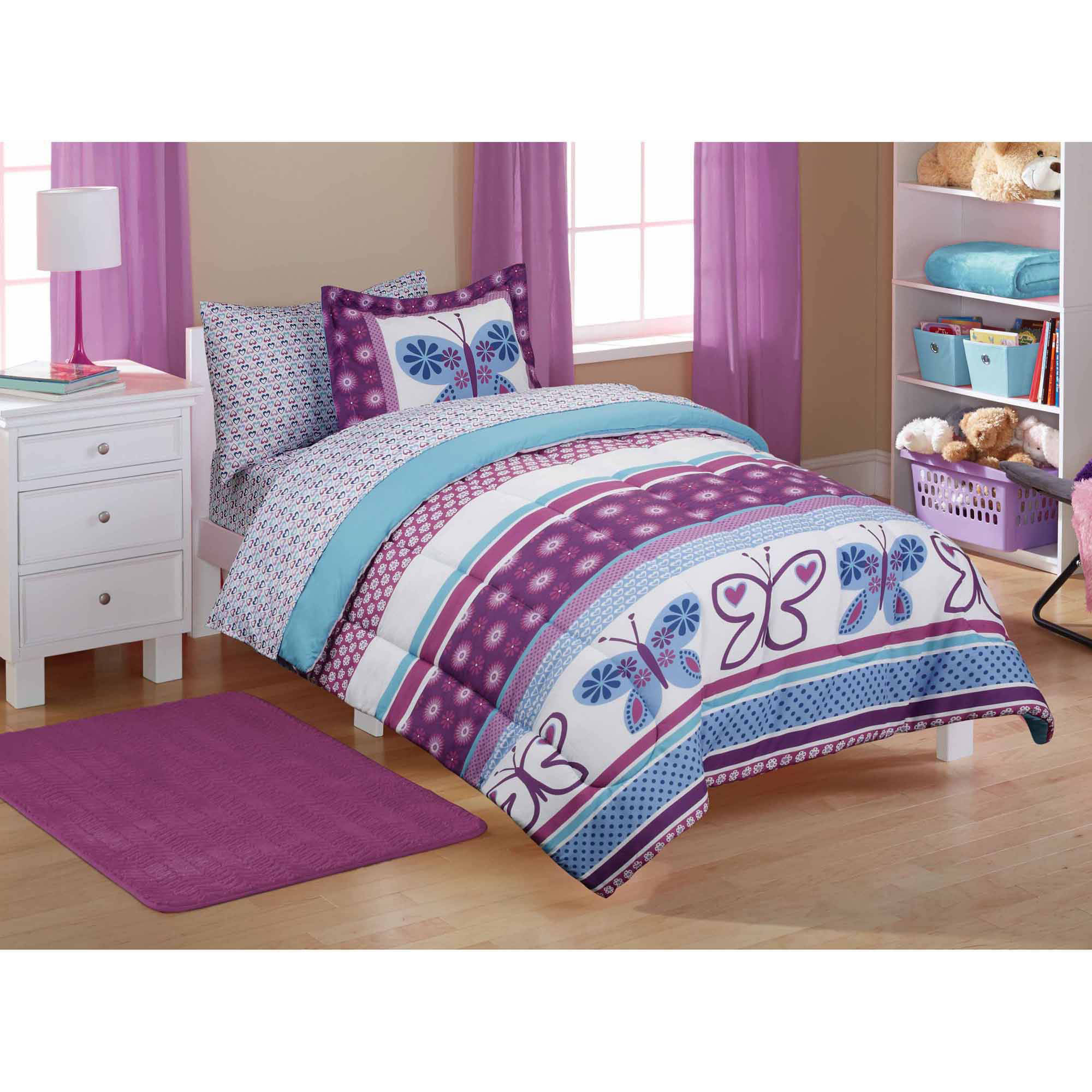 Mainstays Kids Purple Butterfly Coordinated Bed In A Bag with dimensions 2000 X 2000