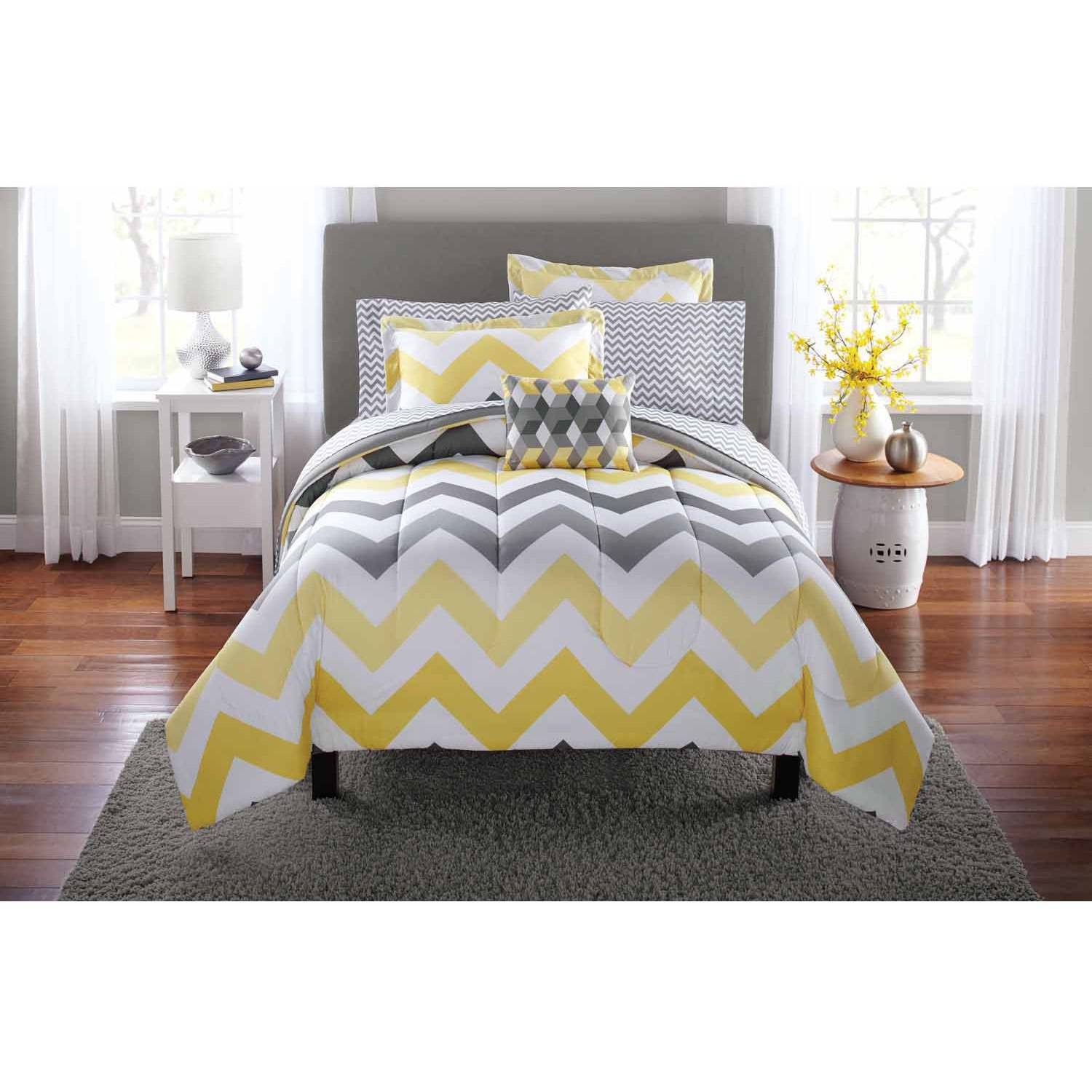 Mainstays Yellow Grey Chevron Bed In A Bag Bedding for size 1500 X 1500