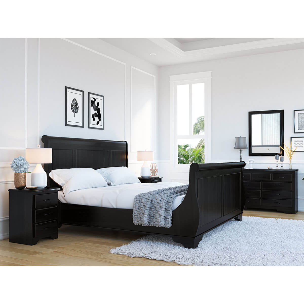 Majorca Contemporary 4 Piece Solid Wood Sleigh Bedroom Set in proportions 1200 X 1200