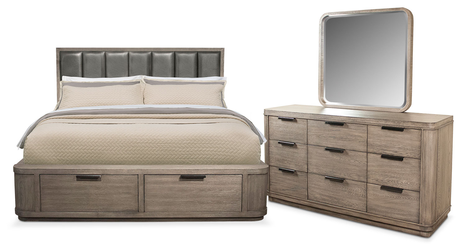 Malibu 5 Piece Low Upholstered Storage Bedroom Set With Dresser And Mirror regarding measurements 1500 X 787