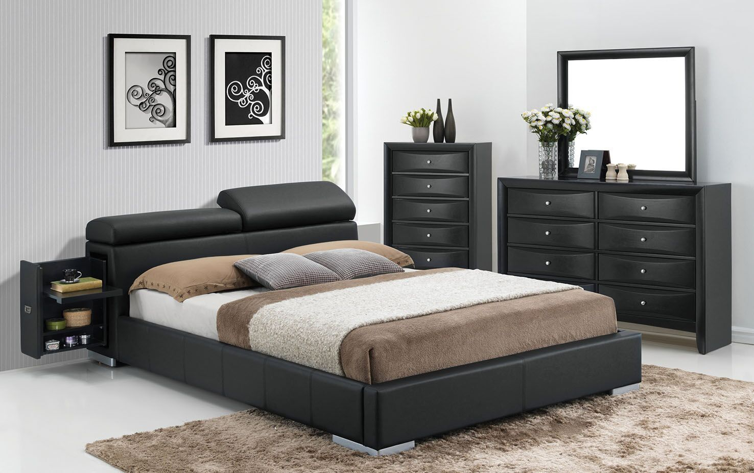 Manjot Black Queen Size Bed inside proportions 1476 X 926