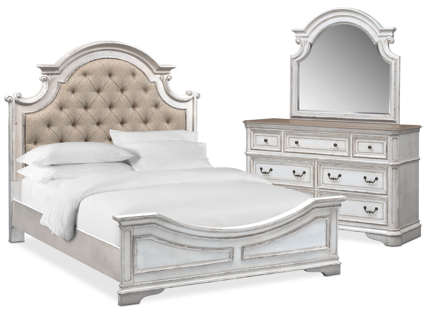 Marcelle 5 Piece King Upholstered Bedroom Set Vintage White inside proportions 1500 X 1105