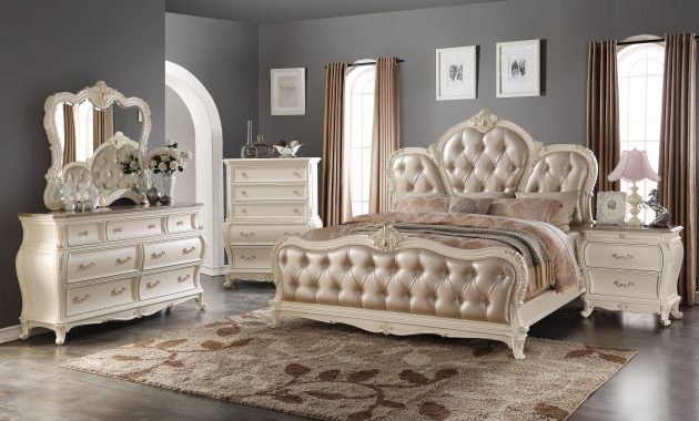 Marquee Traditional Pearl White Bonded Leather Master Bedroom Set throughout proportions 3700 X 2348