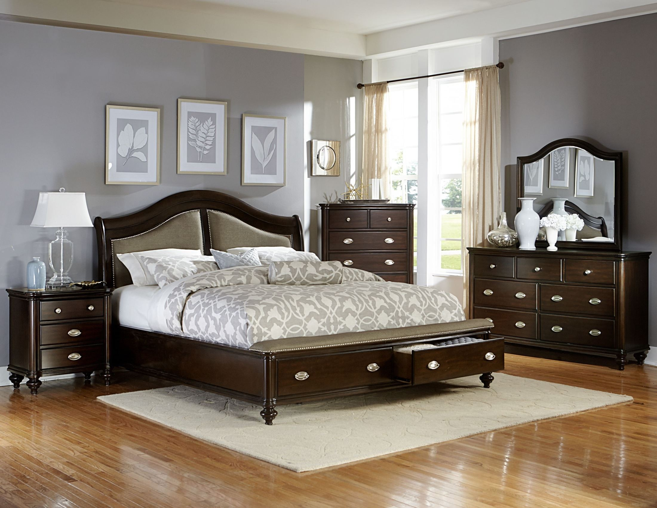 Marston Dark Cherry Platform Storage Bedroom Set in size 2200 X 1700