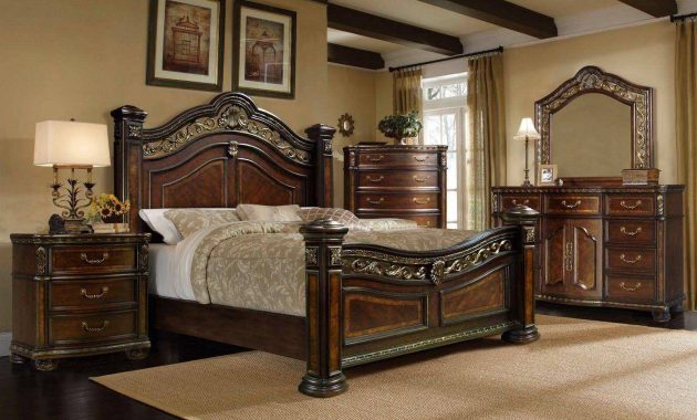 Mcferran B163 Ek Antique Brass Cherry Wood Finish King Bedroom Set throughout size 1400 X 1100