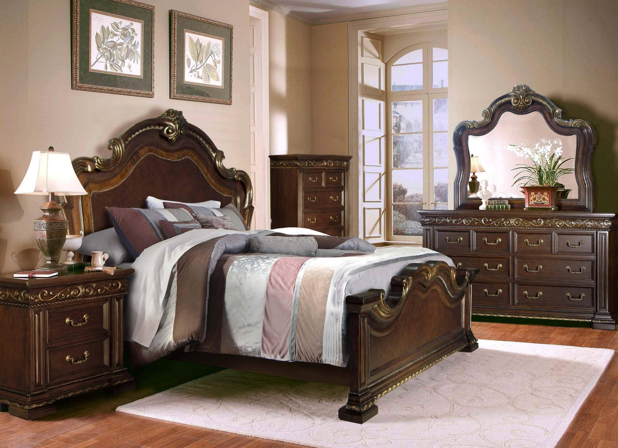 Mcferran B538 Traditional Dark Cherry Wood Finish King Size Bedroom for sizing 2568 X 1864