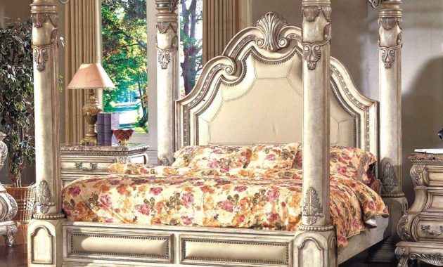 Mcferran B9097 Monaco Blanc Luxury Queen Size Canopy Bedroom Set 5 with regard to sizing 1600 X 1465