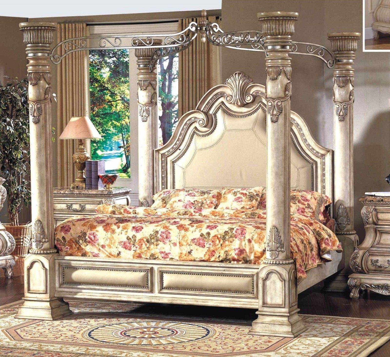 Mcferran B9097 Monaco Blanc Luxury Queen Size Canopy Bedroom Set 5 with regard to sizing 1600 X 1465