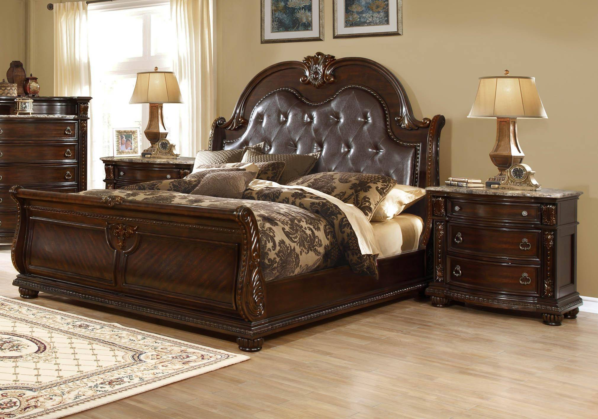 Mcferran B9500 Ek Amber Dark Cherry Finish Tufted Eastern King throughout proportions 2020 X 1416