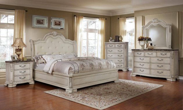 Mcferran Mcferran B1000 Set Queen Panel Bedroom Set 4 Pcs In Antique White Vinyl throughout sizing 3101 X 1932