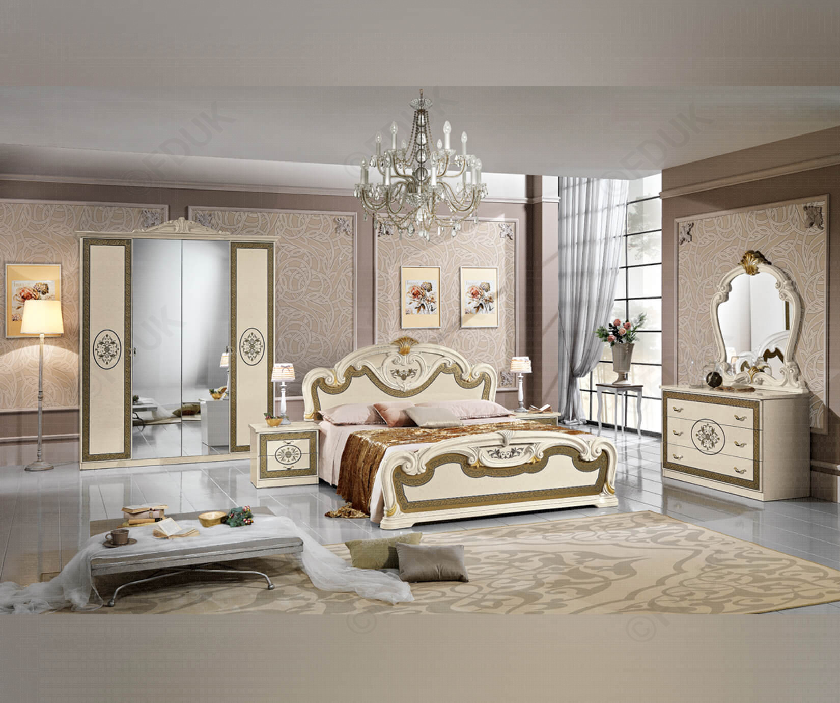 Mcs Natalie Cream Finish Italian Bedroom Set With 4 Door Wardrobe inside sizing 1650 X 1380