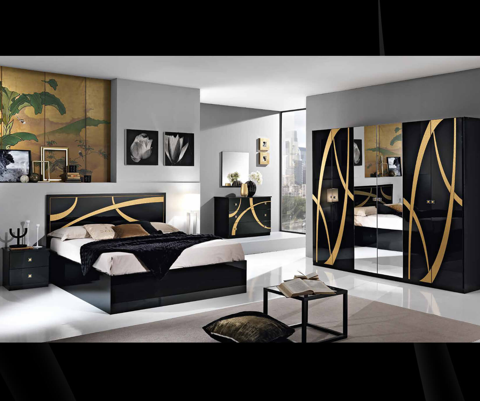 Mcs Venice Venice Black Finish Bedroom Set With 6 Door Wardrobe in dimensions 1650 X 1380