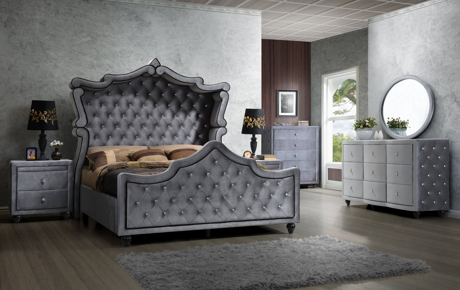 Meridian Hudson 4 Piece Canopy Bedroom Set In Grey with regard to measurements 1600 X 1009