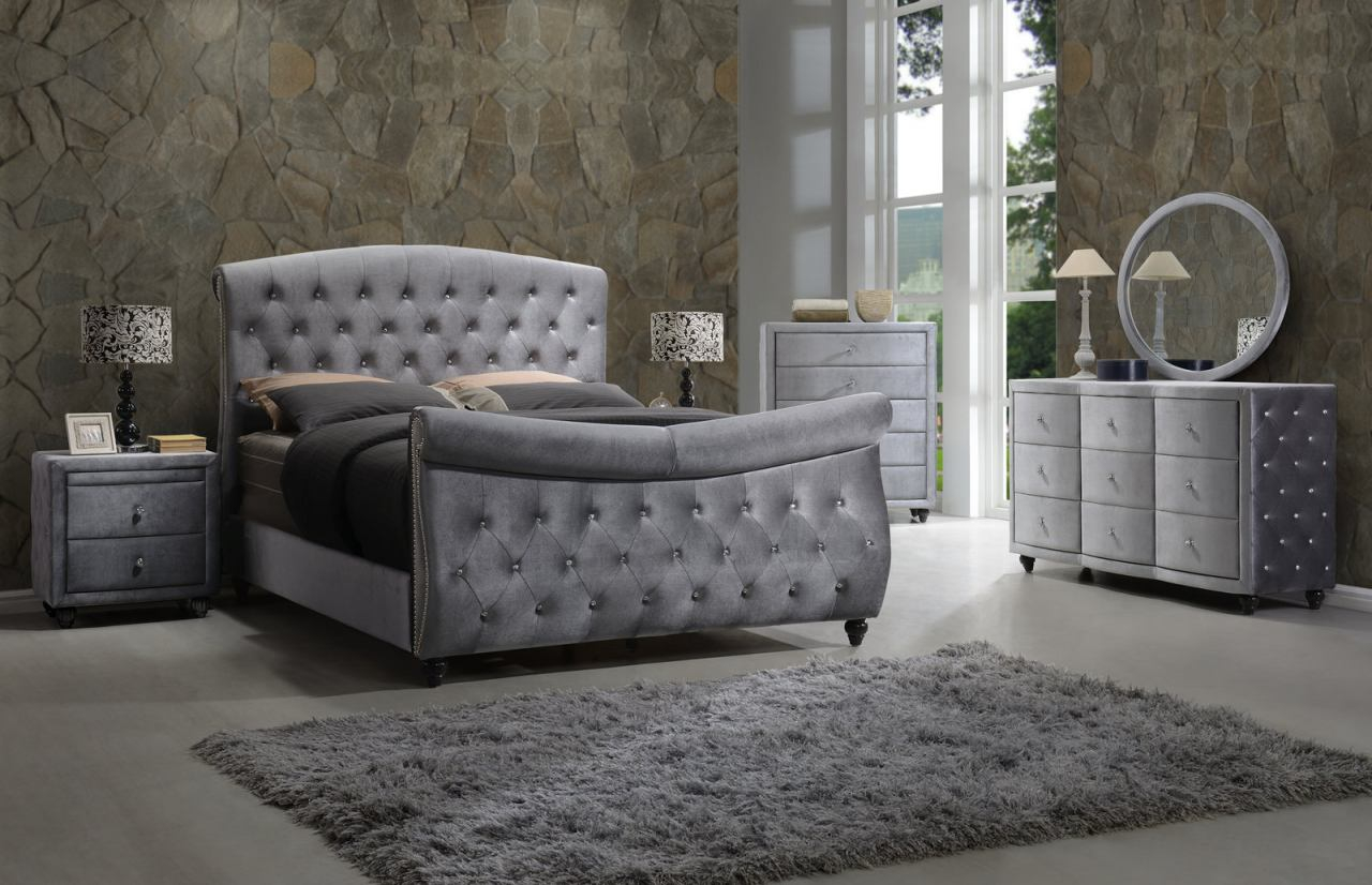 Meridian Hudson 4 Piece Sleigh Bedroom Set In Grey within sizing 1280 X 826