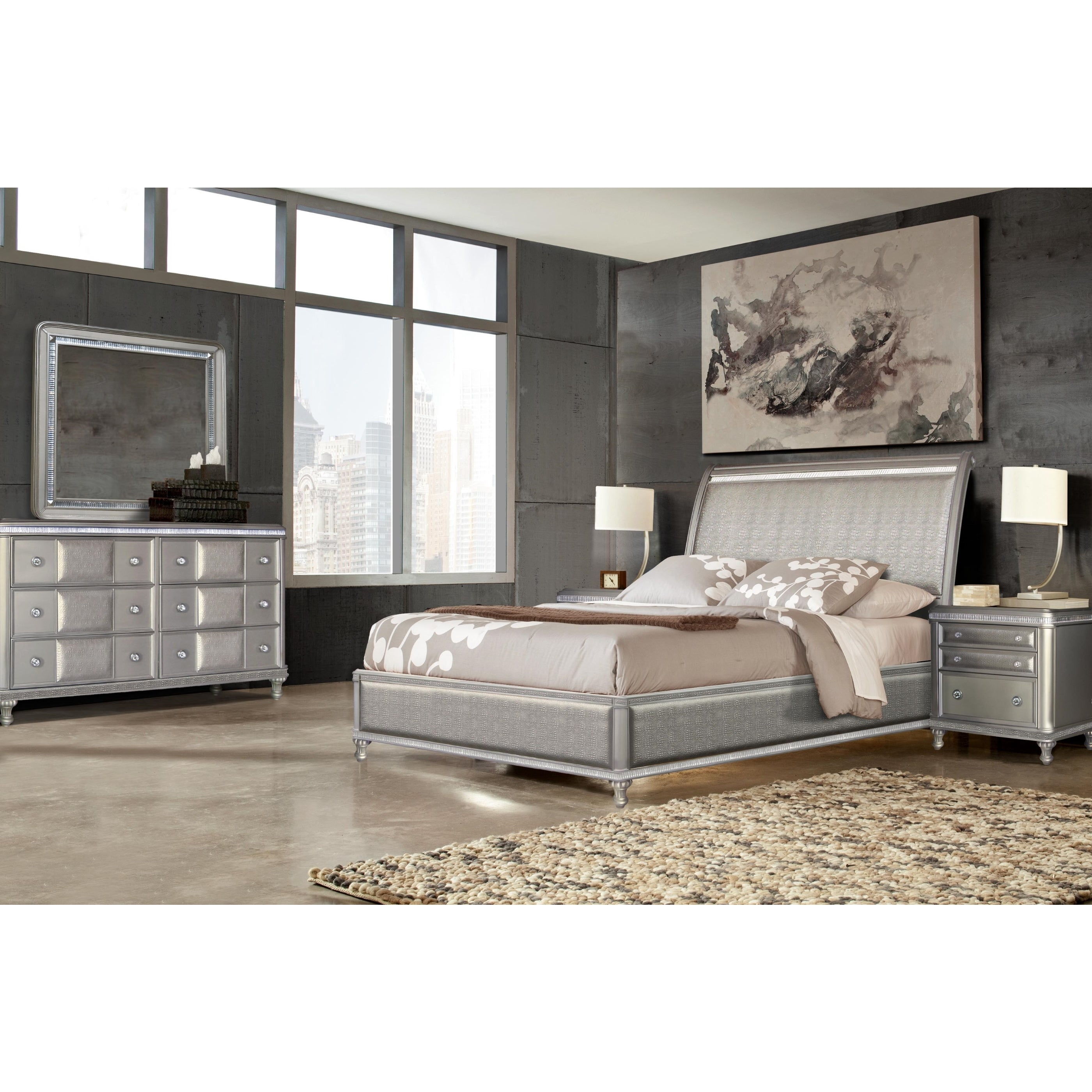 Metro Glam 5 Piece Bedroom Set Greyson Living throughout measurements 2800 X 2800