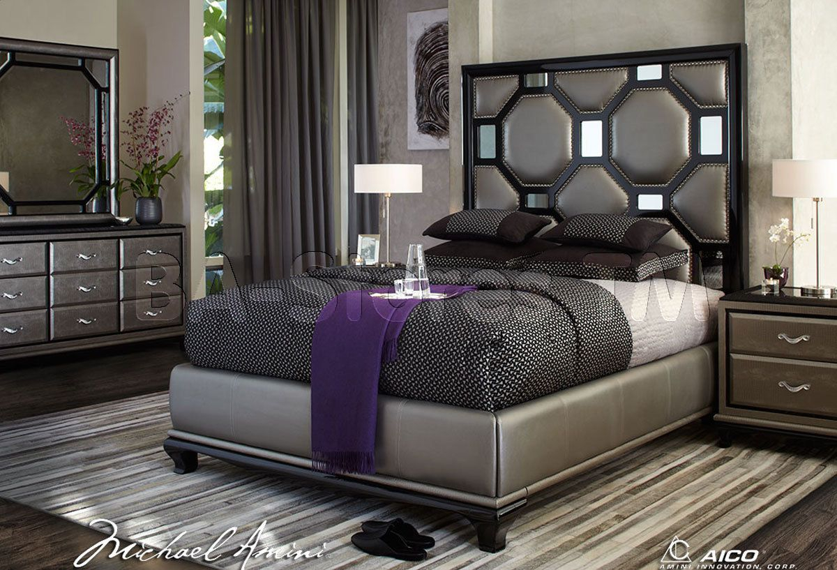 Michael Amini Black Onyx Titanium Bedroom Set After Eight pertaining to measurements 1200 X 817