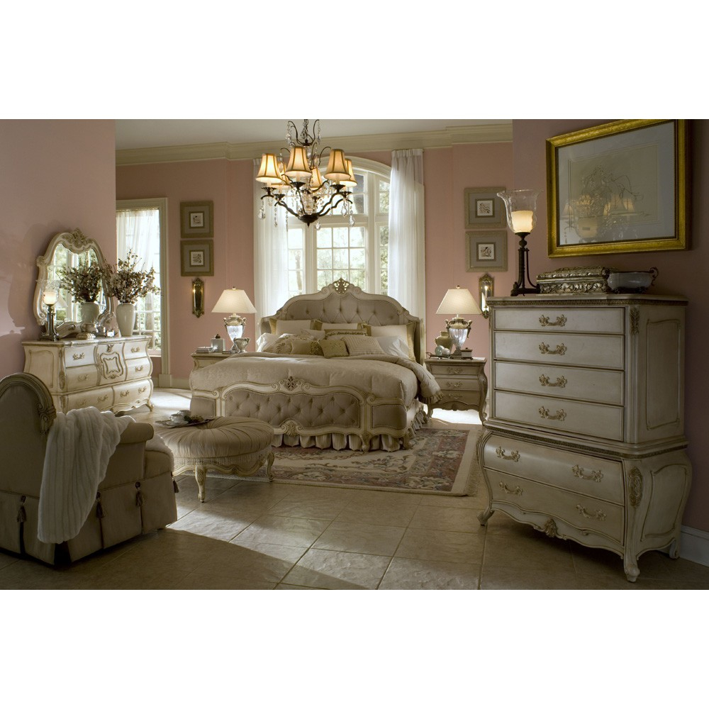 Michael Amini Lavelle Blanc 4pc King Size Mansion Bedroom Set Aico pertaining to size 1000 X 1000