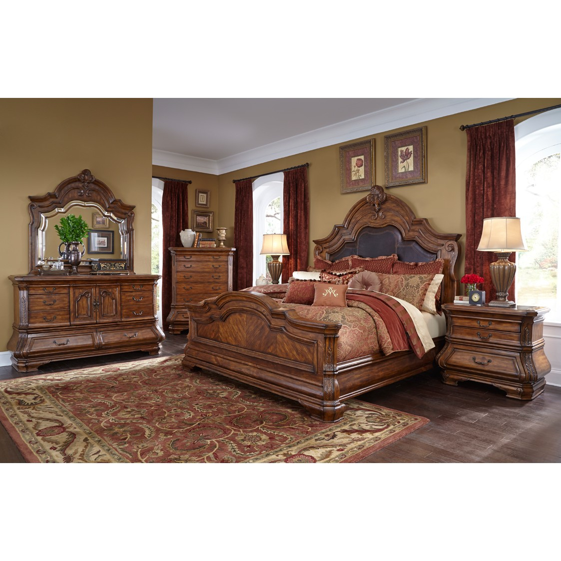 Michael Amini Tuscano Melange 4pc Queen Size Mansion Bedroom Set Aico throughout size 1123 X 1123