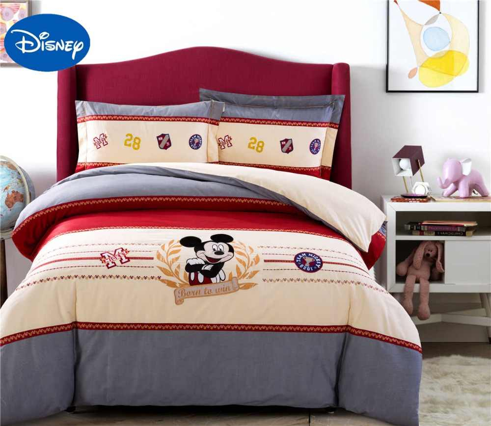 Mickey Mouse Bedding Set Childrens Bed Duvet Covers Disney Cartoon Applique Embroidery Cotton Single Twin Queen Beige Red Color pertaining to sizing 1000 X 868