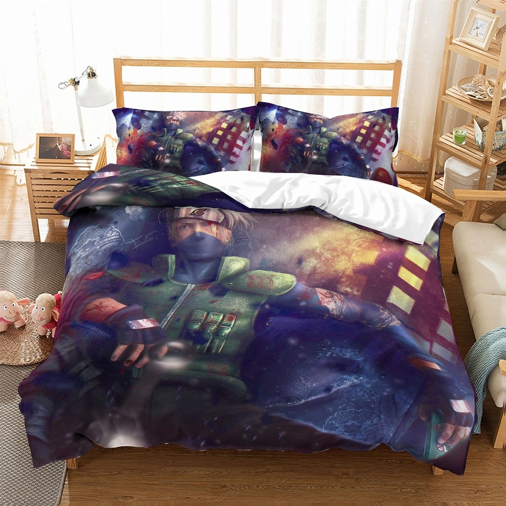 Microfiber Blue Bedding Set 3pcs Japanese Cartoon Anime Naruto Bed Linen Set Fashion Family Duvet Cover Set With 2 Pillow Sham in proportions 1000 X 1000