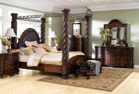 Mid Century King Size Bedroom Sets With 4 Big Pillars Curved Dark for dimensions 1200 X 885