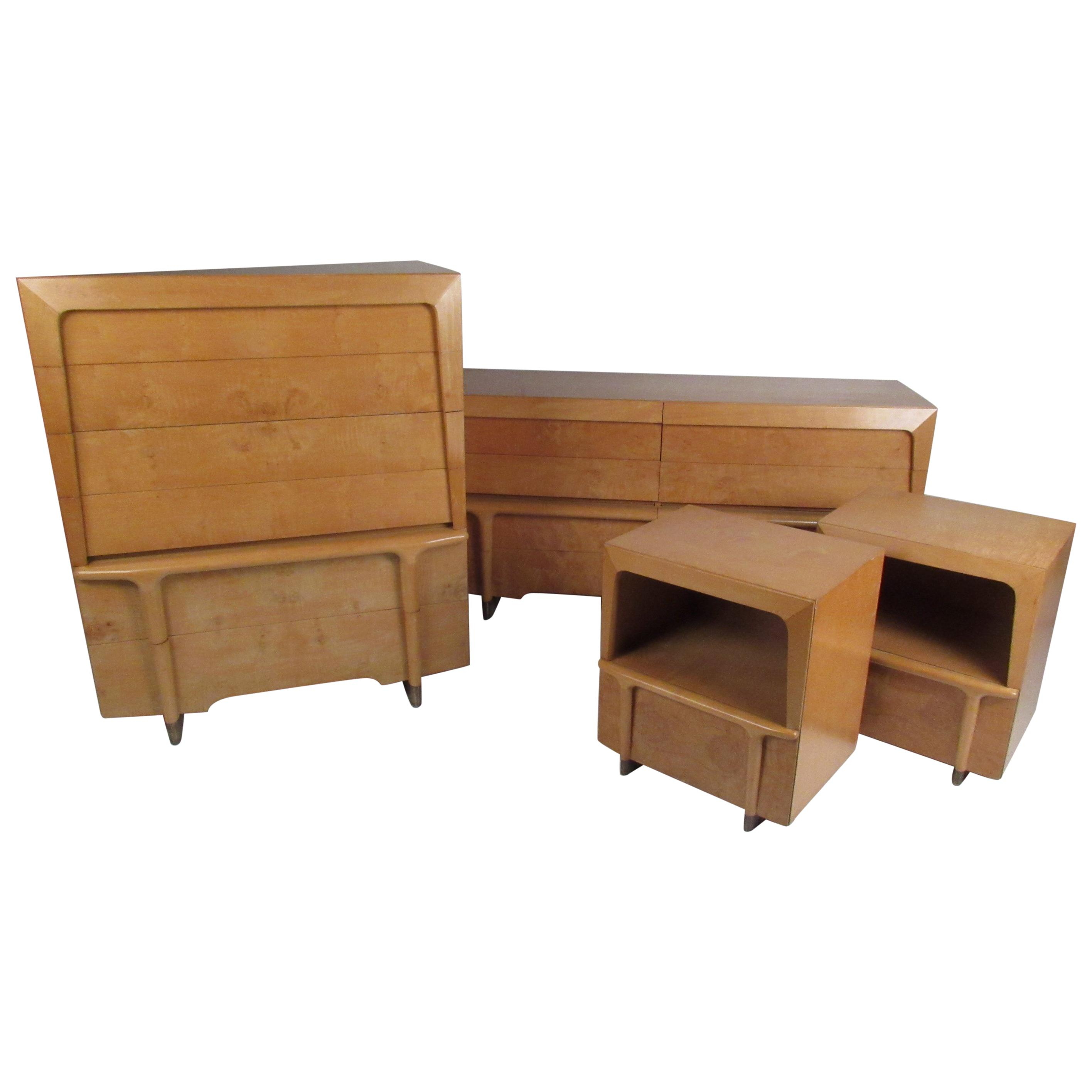 Mid Century Modern Burl Maple Bedroom Set In The Style Of Heywood Wakefield pertaining to size 2832 X 2832