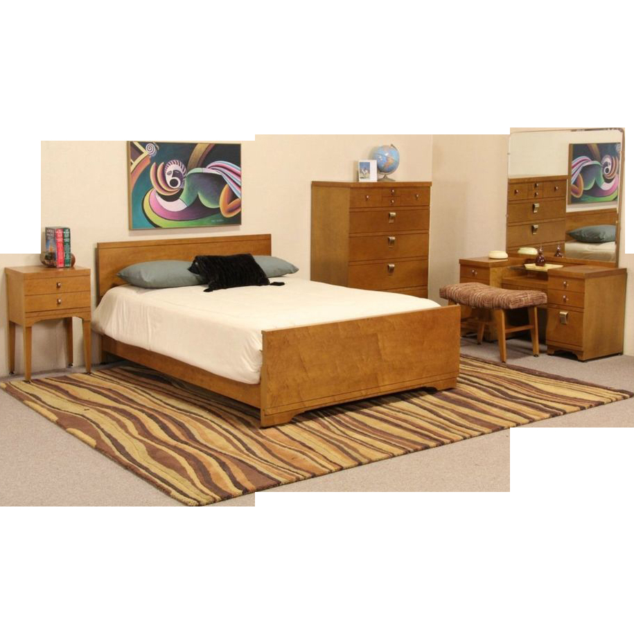 Midcentury Modern 5 Pc Curly Birdseye Maple Bedroom Set 1950s with regard to dimensions 915 X 915