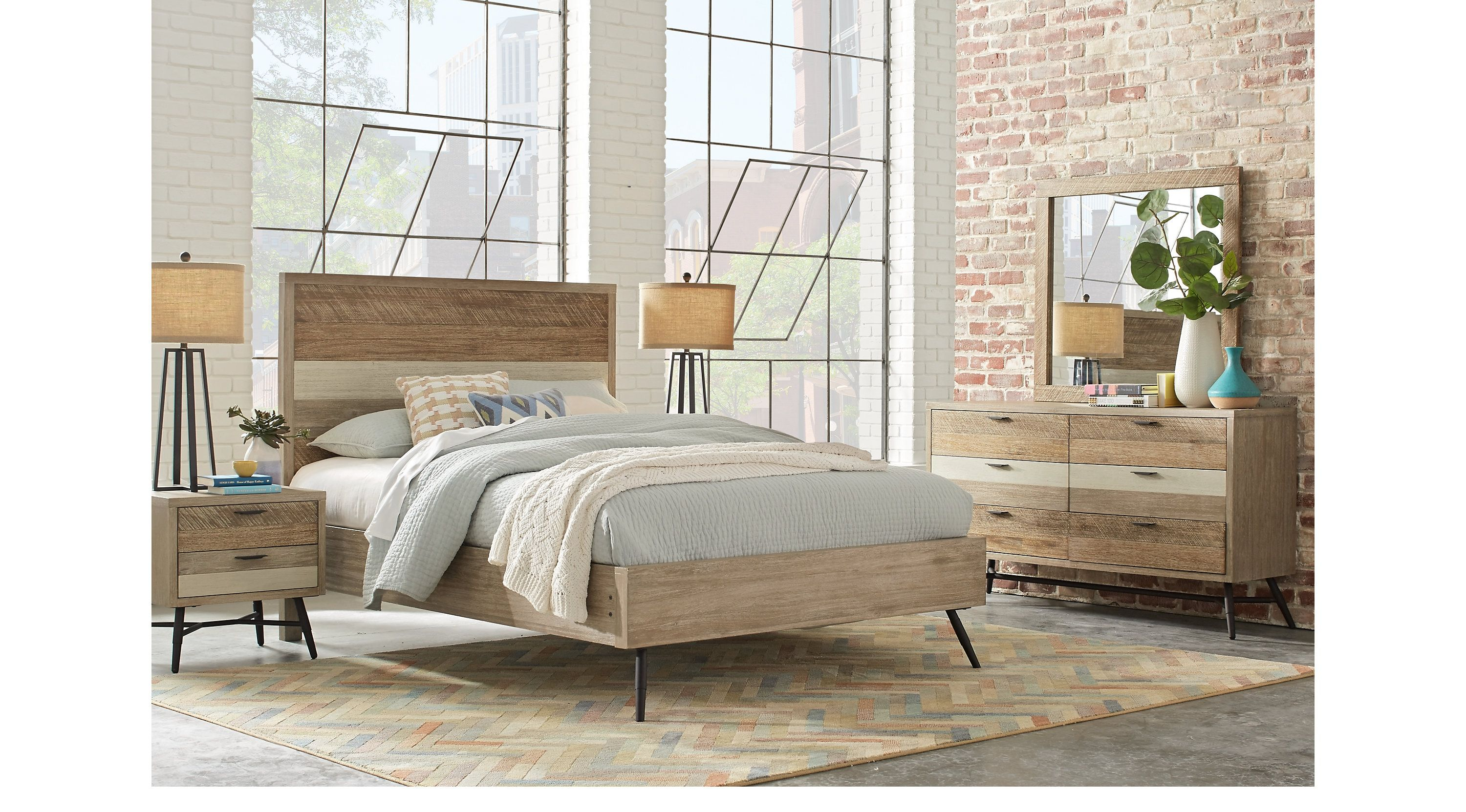 Midtown Loft Natural 5 Pc Queen Panel Bedroom Queen Bedroom Sets pertaining to sizing 3000 X 1663