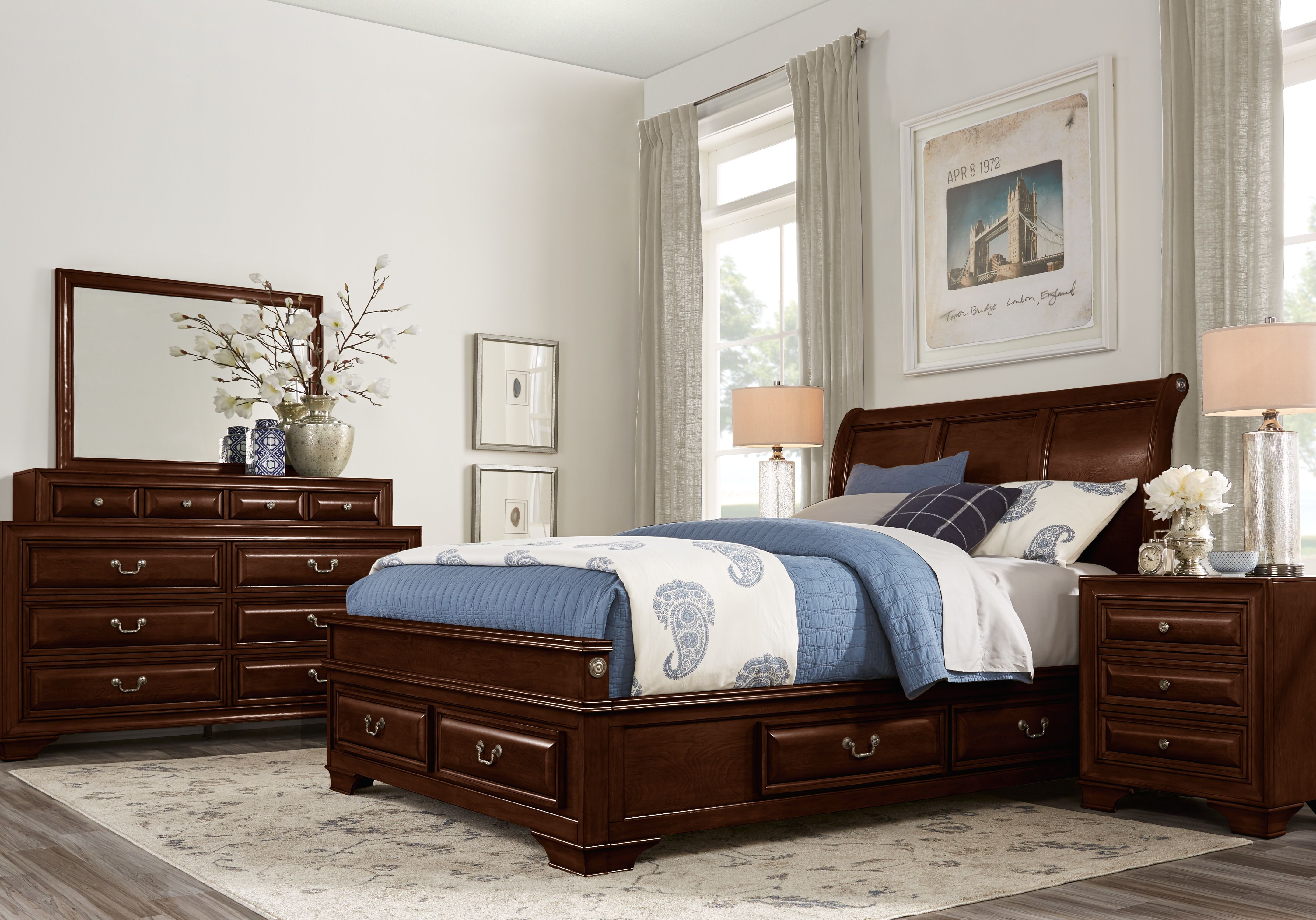 Mill Valley Ii Cherry 5 Pc King Sleigh Bedroom With Storage King pertaining to proportions 4324 X 3022